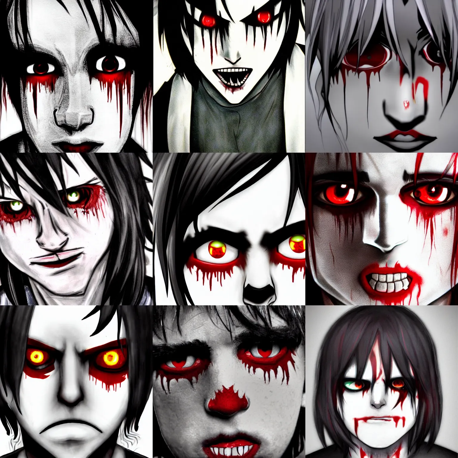 Prompt: Jeff the Killer's-eyes-are- glowing-red, high detail of the face, high details, high modernization, cinematic, dynamic lighting, ultra mega super hyper realistic