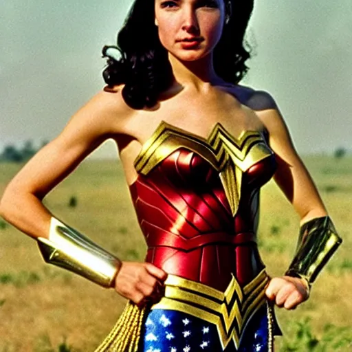 Prompt: Gal Gadot as Wonder Woman, photo taken during the 1960s on the Vietnam Battlefields, extremely detailed n -8
