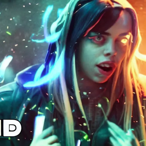 Prompt: billie eilish as a league of legends champion still shot from trailer