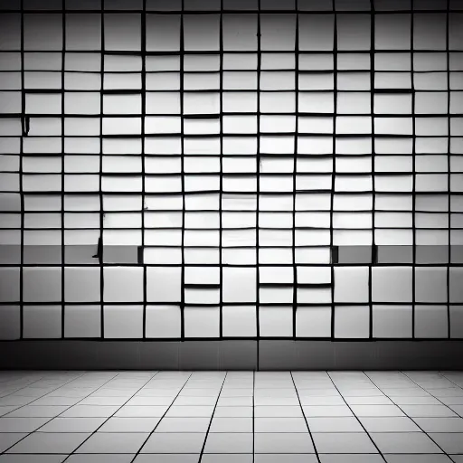 Image similar to inside of blank dark without light endless cube with black walls and white neon contours. Realistic Concept Art photography