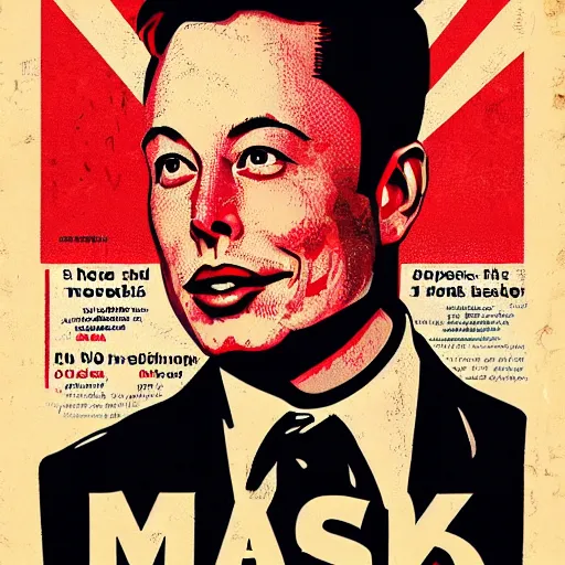 Prompt: Elon musk depicted in an old style propaganda poster