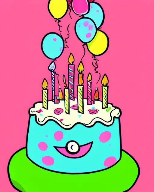 Prompt: cutest cartoon illustration of a birthday cake, cute, colorful, pastel, beautiful, artstation, deviantart, pinterest, 5 0 0 px