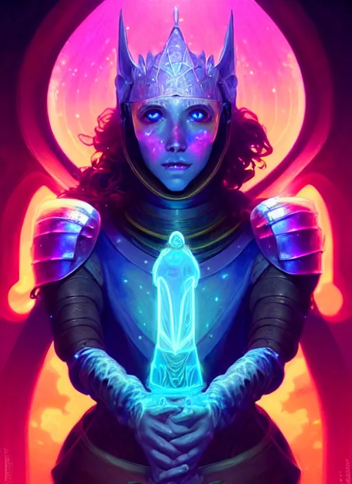 Image similar to a knight faceless glowing liquefied stardust adventurer, dnd fantasy character, full body portrait, glowing neon skin, magical aura, ultra realistic, intricate, elegant, highly detailed, digital painting, artstation, smooth, sharp, focus, illustration, art by artgerm and greg rutkowski and alphonse mucha and dan mumford, sacred geometry