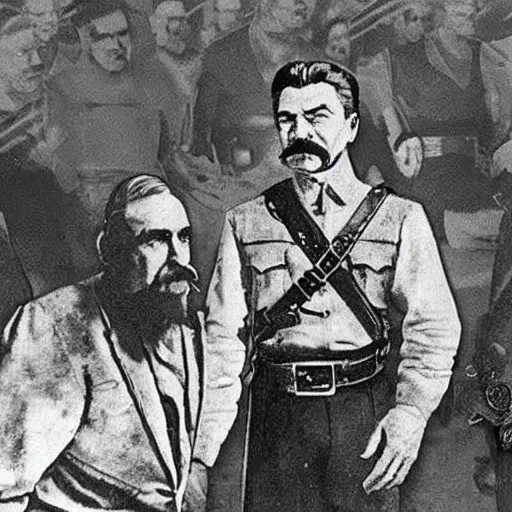 Prompt: Photo of Joseph Stalin friendship with dragon from Skyrim ,