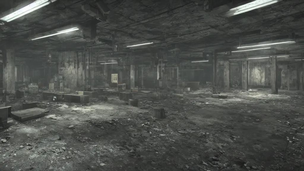 Image similar to a dark ransacked underground laboratory, photorealistic, cryengine 8 k uhd