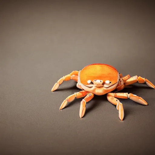 Prompt: stuffed animal of a crab, studio photography, warm ambient light