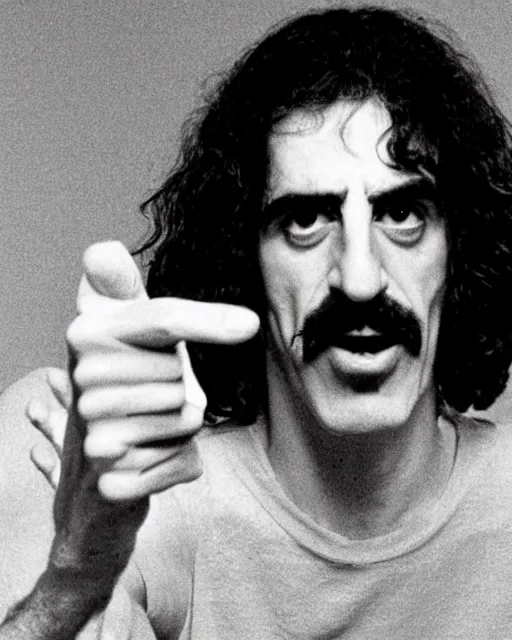 Prompt: Frank Zappa flipping the bird
