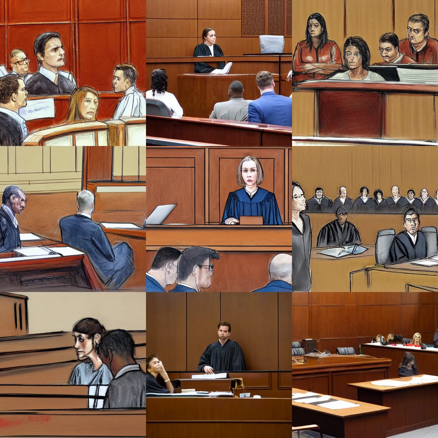 Prompt: courtroom scene, blank looks, confusion all around