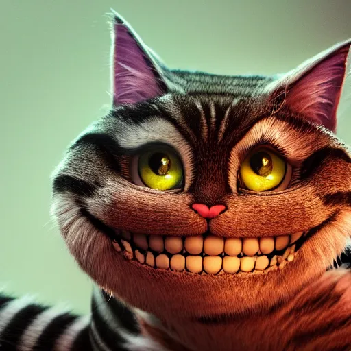 Image similar to full body pose, hyperrealistic photograph of the cheshire cat as a kitten, dim volumetric lighting, 8 k, octane beautifully detailed render, extremely hyper detailed, intricate, epic composition, cinematic lighting, masterpiece, trending on artstation, very very detailed, stunning, hdr, smooth, sharp focus, high resolution, award, winning photo, dslr, 5 0 mm