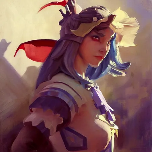 Image similar to greg manchess portrait painting of partially armored alice from alice in wonderland as overwatch character, medium shot, asymmetrical, profile picture, organic painting, sunny day, matte painting, bold shapes, hard edges, street art, trending on artstation, by huang guangjian, gil elvgren, ruan jia, randy vargas, greg rutkowski