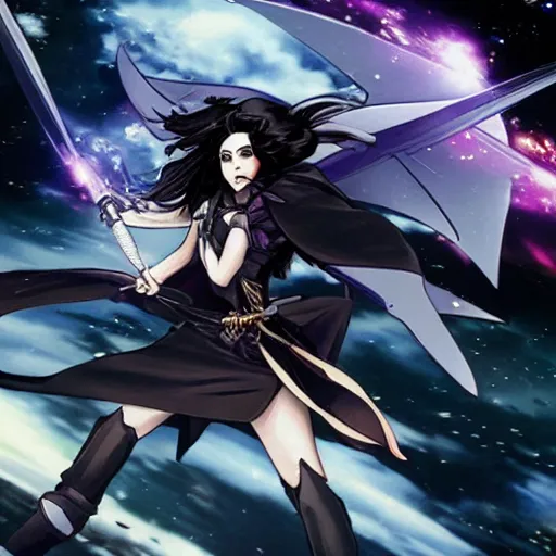 Prompt: Yennefer of Vengerberg exiting the cockpit of a gundam, dynamic, anime