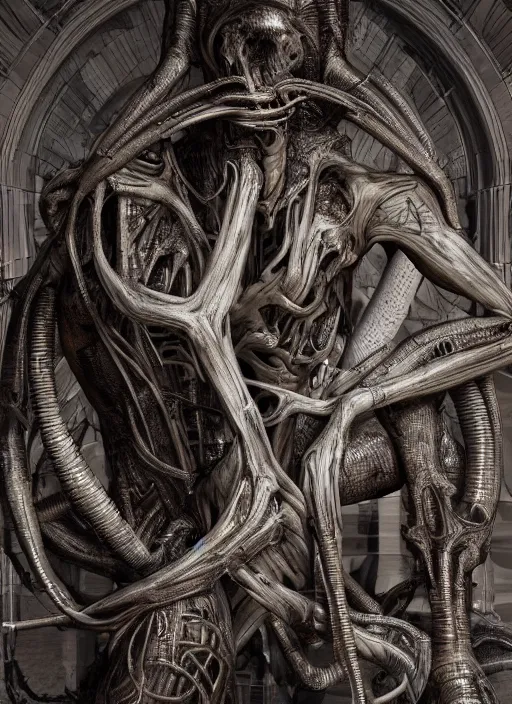 Prompt: dreamscape, giger, anatomical, highly detailed sculpture, intricate detailed, ommatidia, 8 k, cinematic atmosphere, post - processing