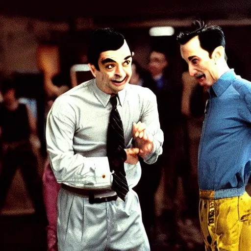 Image similar to Mr Bean and Pee Wee Herman in Fight Club, movie still