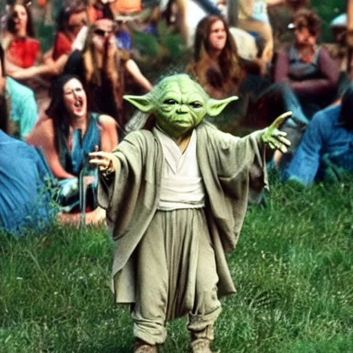 Image similar to yoda performing at woodstock