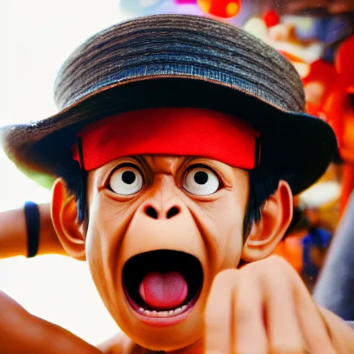 Image similar to photo of monkey d. luffy in real life, portrait photography by annie leibovitz, stanley kubrick, mid shot, rule of thirds, highly detailed, 4 k, hdr, smooth, sharp focus, hig