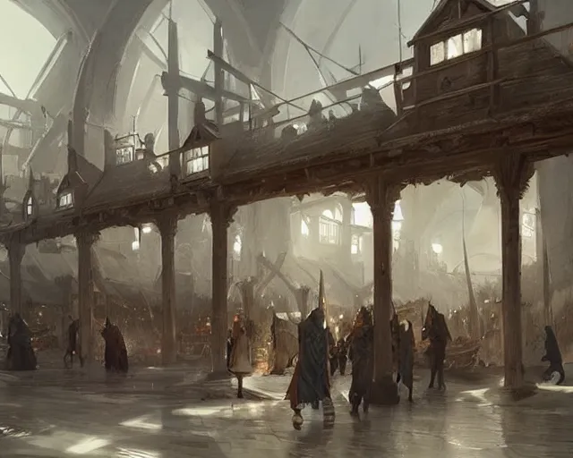 Image similar to a mall in the style of early medieval vikings, art by greg rutkowski and artgerma, stunning concept art, interior design architecture