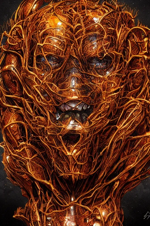 Image similar to a human figure monster encased in a clump of amber, symmetrical, highly detailed, digital art, sharp focus, trending on art station