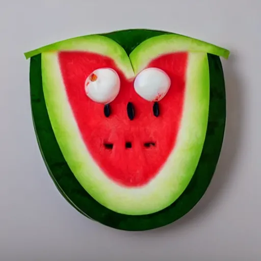 Prompt: a face made of watermelon