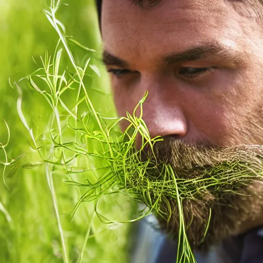 Image similar to A man intensely smelling gras, XF IQ4, 150MP, 50mm, F1.4, ISO 200, 1/160s, natural light