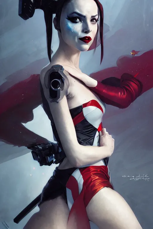 Image similar to elegant harley quinn high fashion gown aeon flux profile picture by greg rutkowski, dynamic pose, intricate, futuristic, fantasy, elegant, by stanley artgerm lau, greg rutkowski, thomas kindkade, alphonse mucha, loish, thierry mugler, norman rockwell,