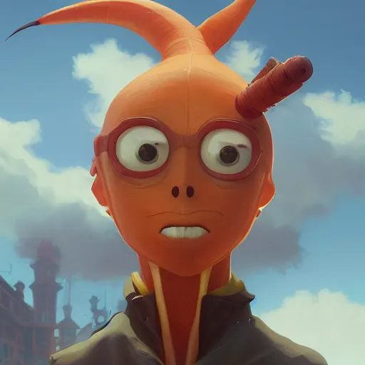 Image similar to anthropomorphic carrot, highly detailed vfx portrait, unreal engine, greg rutkowski, loish, rhads, caspar david friedrich, makoto shinkai and lois van baarle, ilya kuvshinov, rossdraws, elegent, tom bagshaw, alphonse mucha, global illumination, detailed and intricate environment.