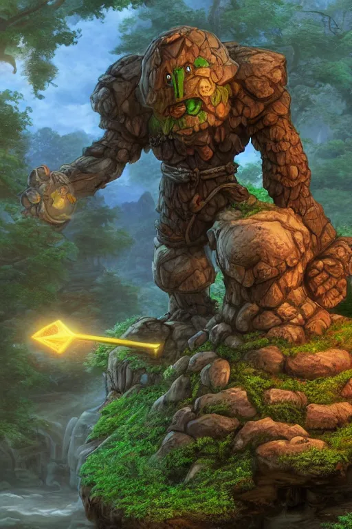 Image similar to zelda fantasy art giant golem troll wood rock, global illumination ray tracing hdr fanart arstation by sung choi and eric pfeiffer and gabriel garza and casper konefal