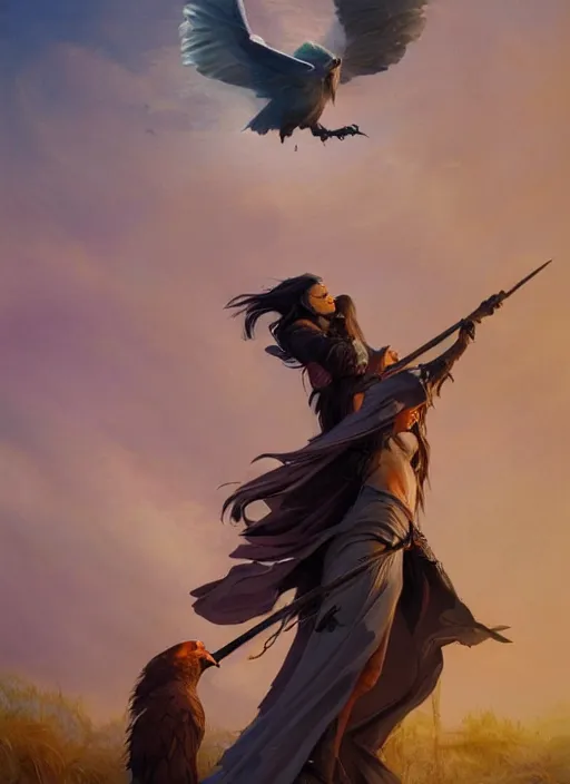 Prompt: hyper realistic photo of beautiful sorceress with a raven on her shoulder and a magic staff in her hand, full body, rule of thirds, conceptart, saturated colors, cinematic, greg rutkowski, brom, james gurney, mignola, craig mullins, artstation, cgsociety