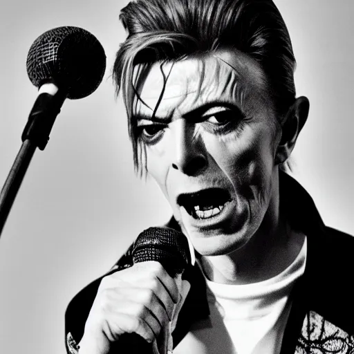 David Bowie Singing Into Microphone Wearing A Clearly 