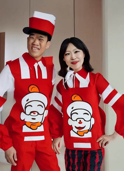 Image similar to Jollibee outfit designed by Rei Kawakubo