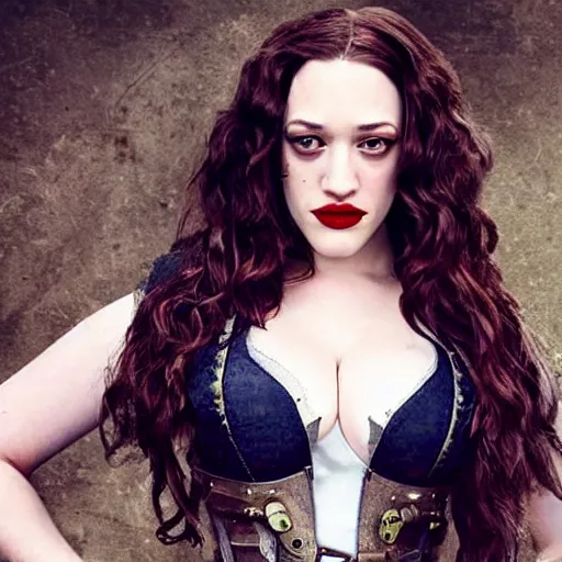 Prompt: full body photo of kat dennings as a steampunk vampire warrior