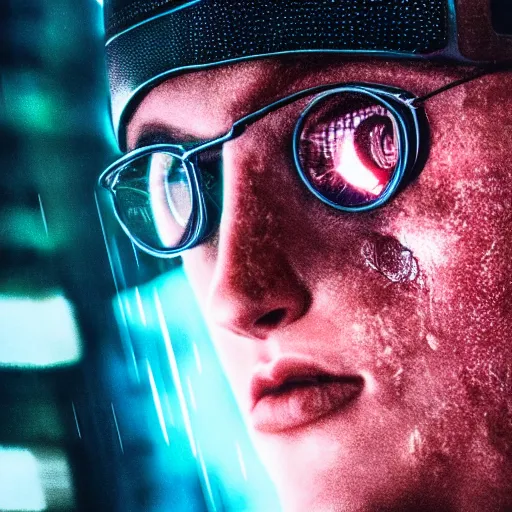 Image similar to cinestill 5 0 d candid photographic portrait by jean - luc godard of a retro - futurist android, closeup, modern cyberpunk moody emotional cinematic, pouring rain menacing lights shadows, 8 k, hd, high resolution, 3 5 mm, f / 3 2, ultra realistic faces, ex machina, blur, unframed