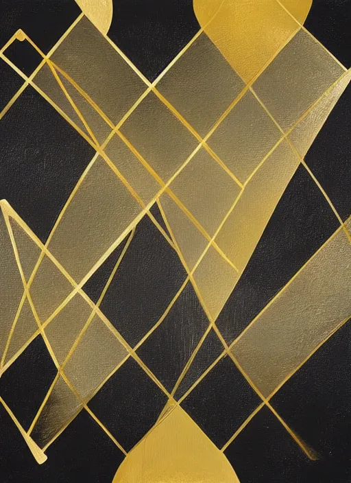 Prompt: black, gold, silver, symmetrical, award - winning painting, abstract, gold and silver shapes, rectangles, geometry, elegant, luxurious, beautiful, pitch black background, dali