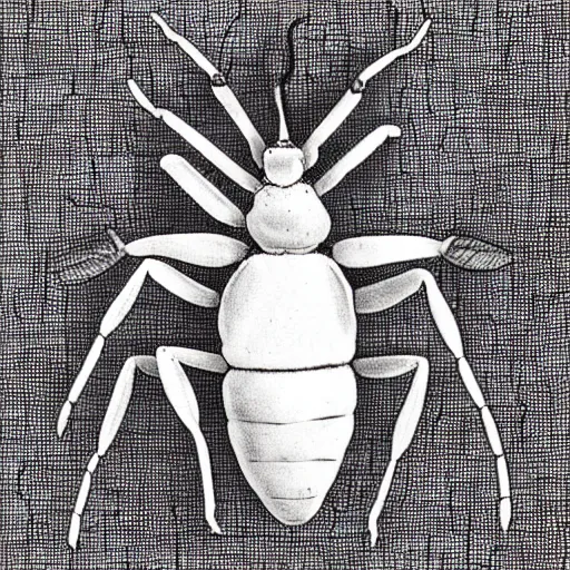 Prompt: fireant, black and white, botanical illustration