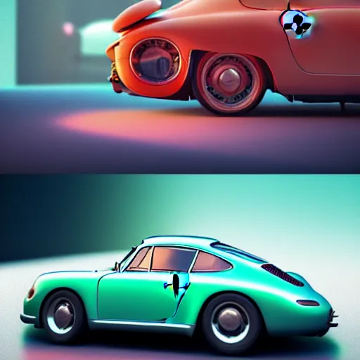 Image similar to 50s porsche, dynamic photograph, motion blur :: studio ghibli, beeple and James Gilleard and Justin Gerard :: ornate, dynamic, particulate, rich colors, intricate, elegant, highly detailed, centered, artstation, smooth, sharp focus, octane render, 3d