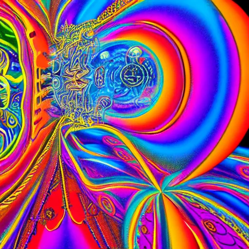 Prompt: dmt trip to another dimension, highly detailed, bright tones, abstract