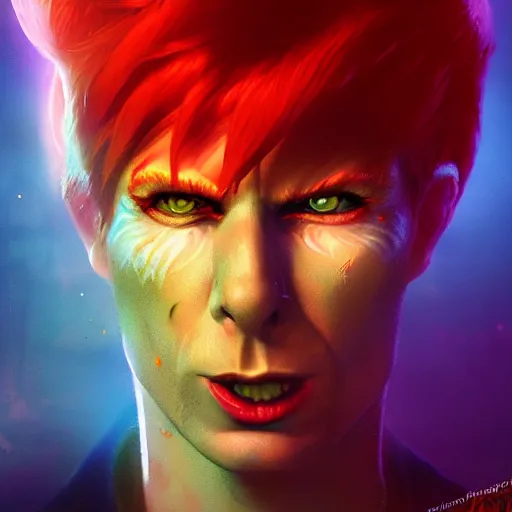 Image similar to Portrait of Ziggy Stardust as a crazy demon, mattepainting concept Blizzard pixar maya engine on stylized background splash comics global illumination lighting artstation lois van baarle, ilya kuvshinov, rossdraws