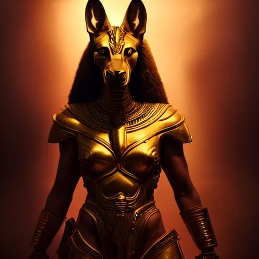 Prompt: Majestic gracious Anubis female warrior portrait, atmospheric lighting, painted, intricate, volumetric lighting, beautiful, rich deep colours masterpiece, golden hour, sharp focus, ultra detailed, by Leesha Hannigan, Ross Tran, Thierry Doizon, Kai Carpenter, Ignacio Fernández Ríos