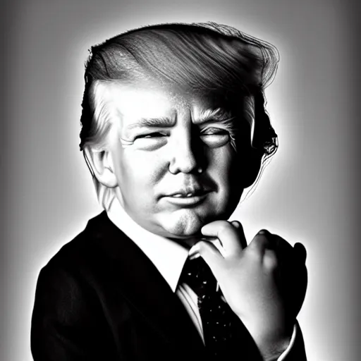 Prompt: award-winning portrait photo of Donald Trump as a child, black background, dramatic lighting