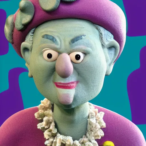 Image similar to claymation character of the queen