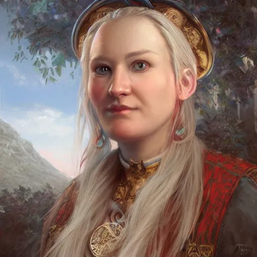 Image similar to portrait of a norwegian woman ( 3 5 ) from norway in 2 0 2 1, an oil painting by ross tran and thomas kincade