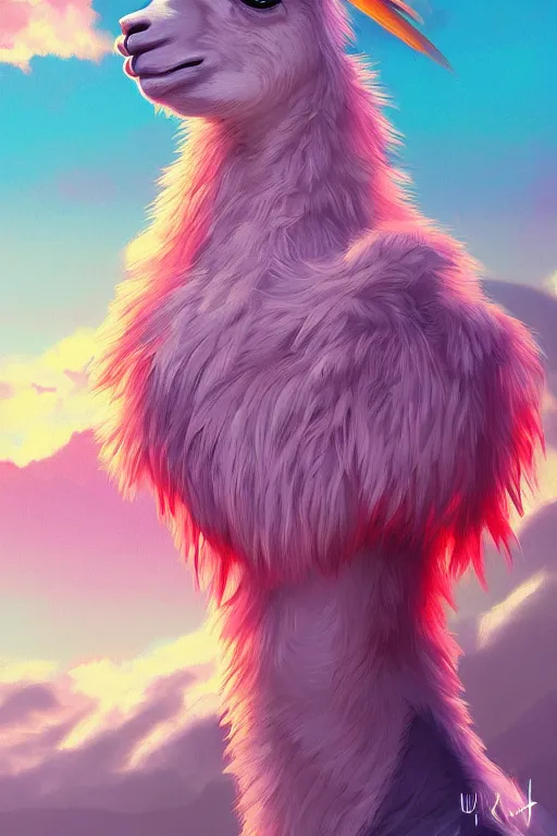 Image similar to Llama angel of sunrise, llama anime portrait, llama anthro portrait, style of duelyst, by Ilya Kuvshinov, anton fadeev, llama, nicola salvior, llama, llama, llama all the way, anthro masterpiece, daily deviation