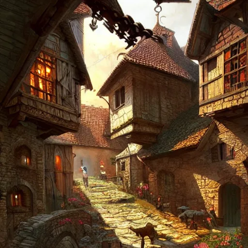 Image similar to a beautiful medieval village by Marc Simonetti