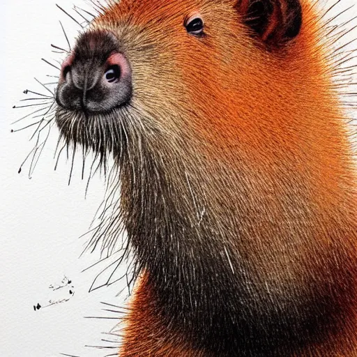 Image similar to portrait of a happy capybara with white hair in the style of conrad roset