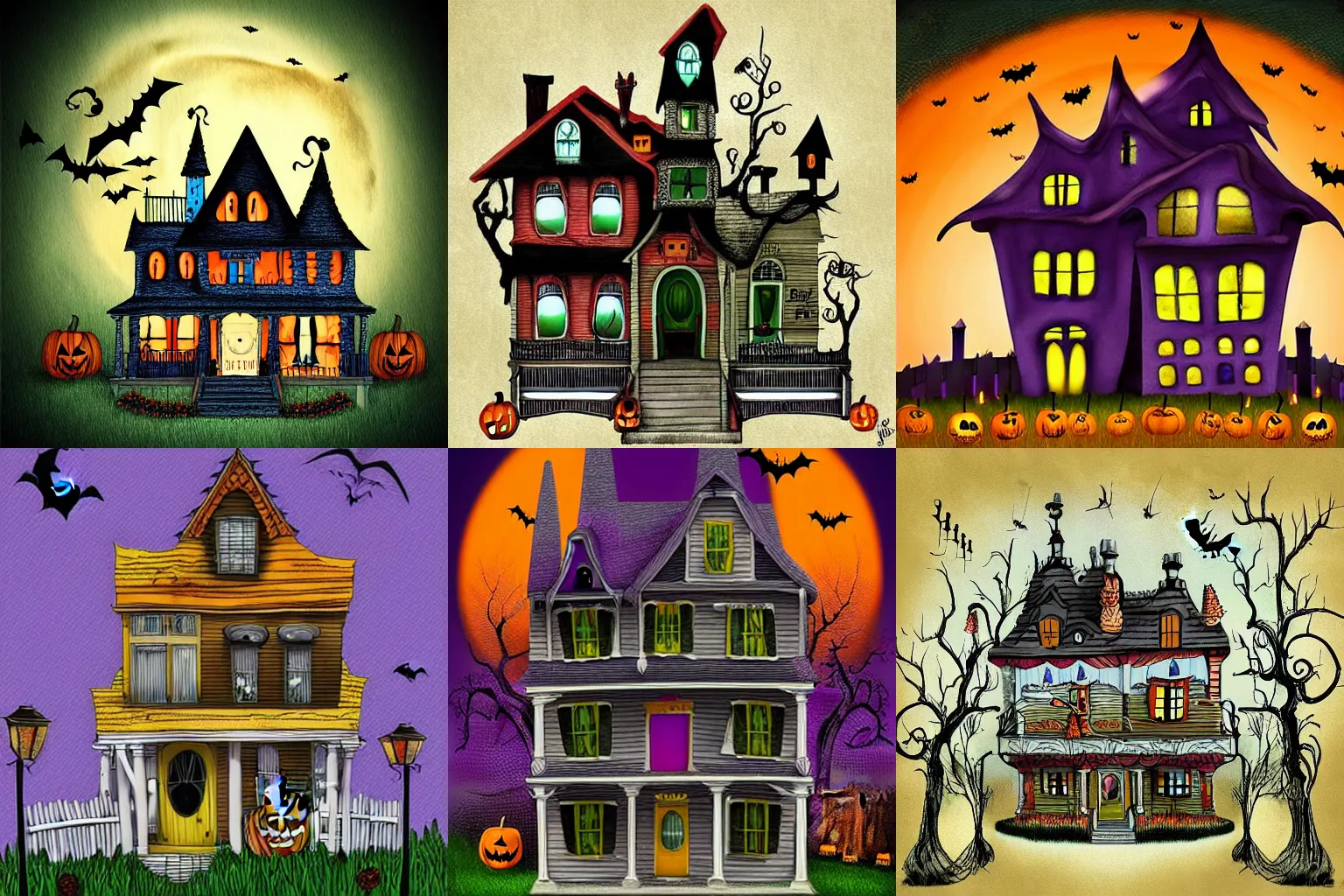 Prompt: Halloween house, Tim Burton style, digital art,
