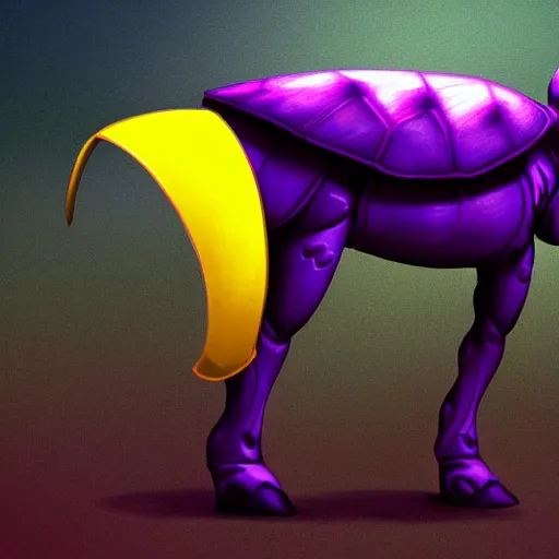 Prompt: military turtle horse, sleek futurism, character design, purple and yellow, trending on artstation, by les edwards