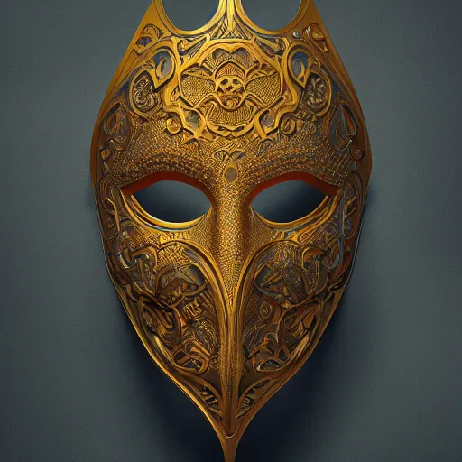 Image similar to an elaborate intricate mask surrounded by storm clouds, rendered in octane, behance hd, bokeh backdrop