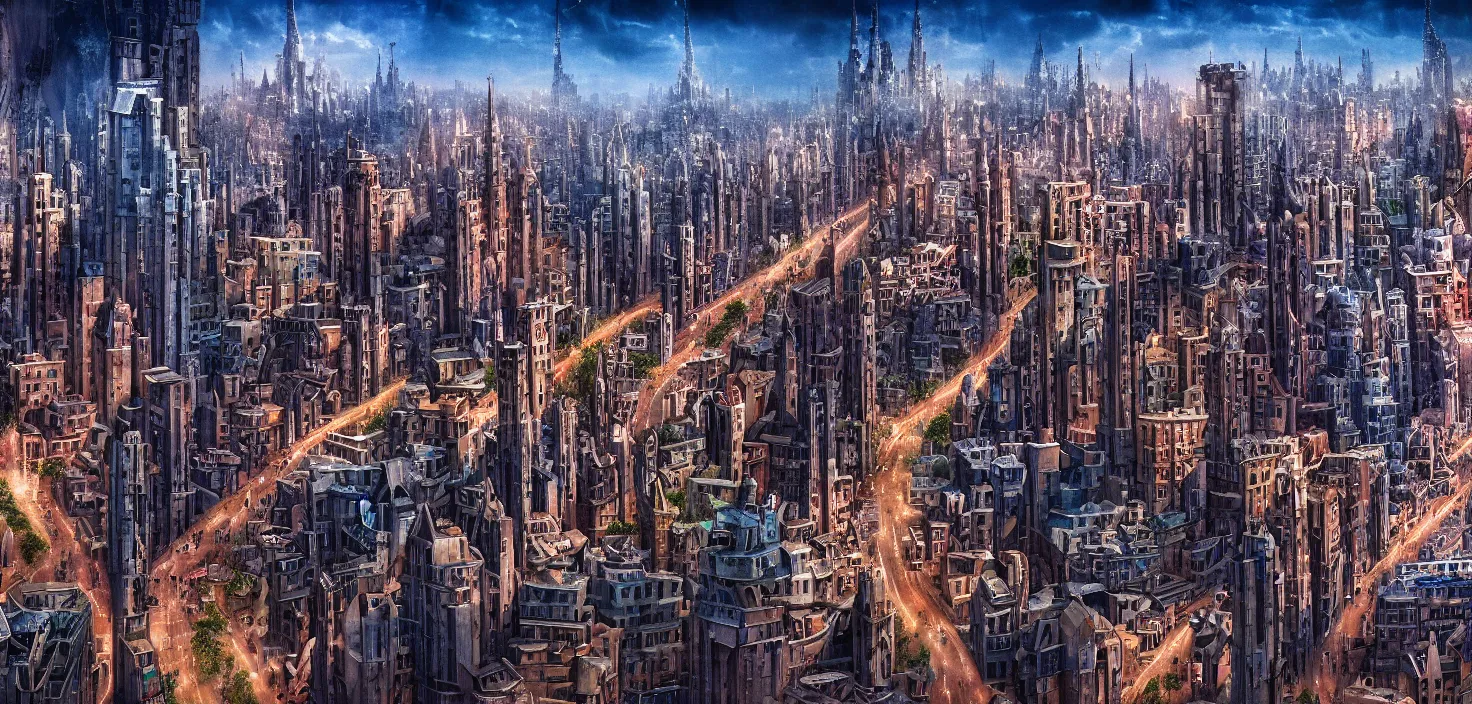 Image similar to studio ghiblli city film still, 8 k denoised, high detail