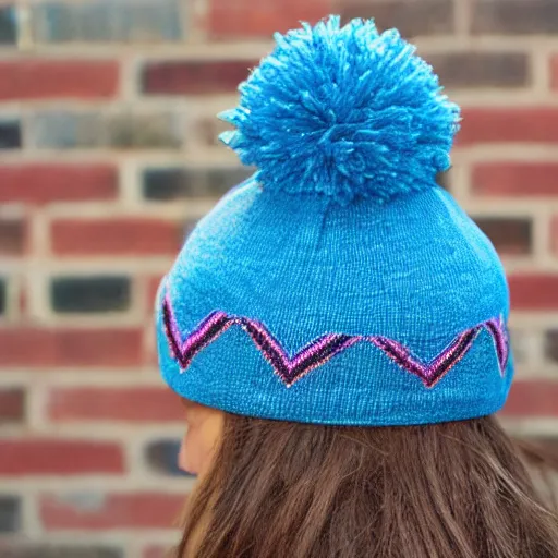 Prompt: a beanie with a zig-zag brim, like a crown