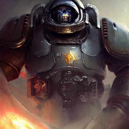 Image similar to space marine, high detail, dramatic light, 4 0 k, digital art, painted by seb mckinnon, painted by greg rutkowski, trending on artstation