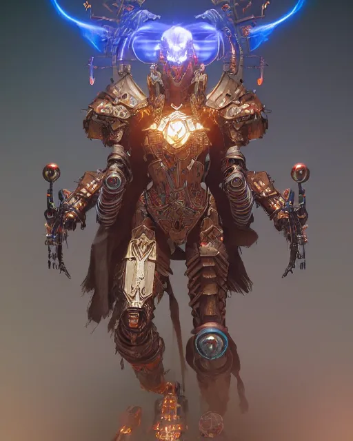 Prompt: diablo action game robot shaman by artgerm, greg rutkowski, alphonse mucha, cgsociety and beeple highly detailed, sharp focus, cinematic lighting, illustration, art, octane render, unreal engine lumen, very coherent. cinematic, hyper realism, high detail, octane render, 8 k